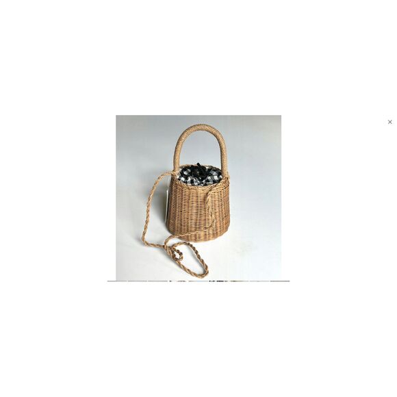Zara Wicker Rattan Straw Gingham Crossbody Shoulder Bucket Basket Handbag (NWT) - Picture 10 of 10